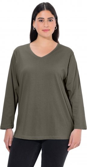 Ulla Popken Back To Basics V-Neck Relaxed Fit Cotton Tee Olive - T-krekli - 
