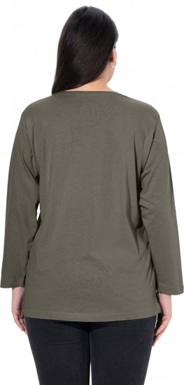 Ulla Popken Back To Basics V-Neck Relaxed Fit Cotton Tee Olive - T-krekli - 