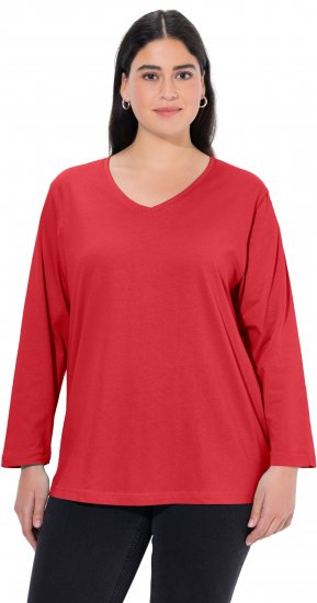 Ulla Popken Back To Basics V-Neck Relaxed Fit Cotton Tee Salsa Red - T-krekli - 