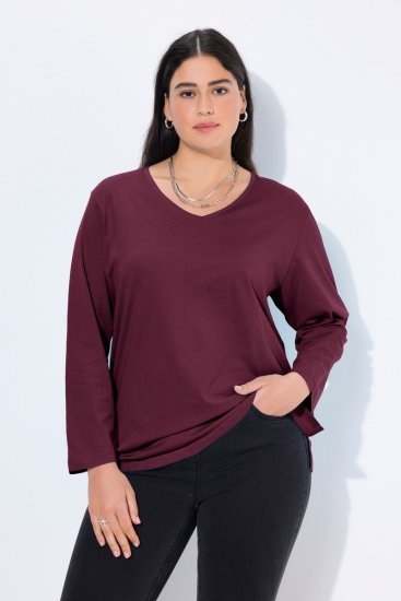Ulla Popken Back To Basics V-Neck Relaxed Fit Cotton Tee Dark Berry - T-krekli - Sieviešu T-krekli