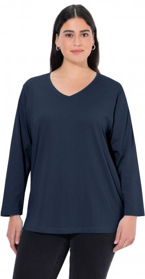 Ulla Popken Back To Basics V-Neck Relaxed Fit Cotton Tee Navy Blue - T-krekli - 