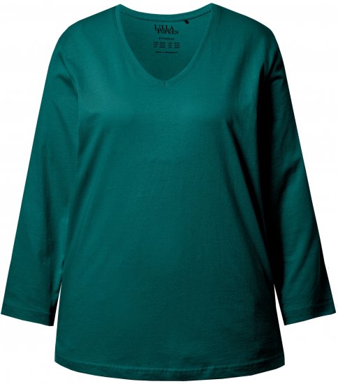 Ulla Popken Back To Basics V-Neck Relaxed Fit Cotton Tee Teal Green - T-krekli - 