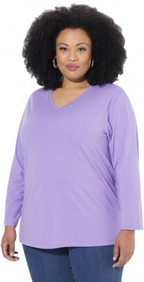 Ulla Popken Back To Basics V-Neck Relaxed Fit Cotton Tee Pale Lilac - T-krekli - 