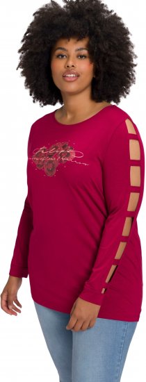 Ulla Popken Rhinestone Accent Statement Cutout Sleeve Stretch Knit Top Wine Red - Apdrukāti T-krekli sievietēm - 