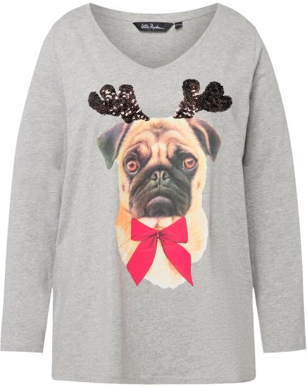 Ulla Popken Holiday Pup Sequin Accent A-line Fit Tee Light Grey Melange - Apdrukāti T-krekli sievietēm - 