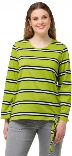 Ulla Popken Striped Hem Long Sleeve Tee Apple Green - Apdrukāti T-krekli sievietēm - 