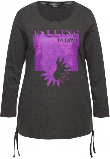 Ulla Popken Tie Hem Long Sleeve Graphic Tee Charcoal Grey Melange - Apdrukāti T-krekli sievietēm - 