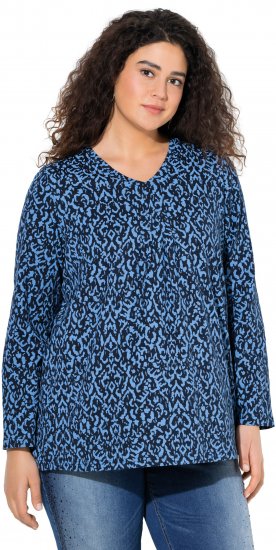 Ulla Popken Geometric Print 3/4 Sleeve Pleated Tee Navy Blue - Apdrukāti T-krekli sievietēm - 