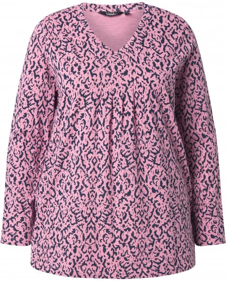 Ulla Popken Geometric Print 3/4 Sleeve Pleated Tee Raspberry - Apdrukāti T-krekli sievietēm - 