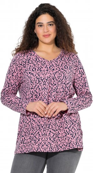 Ulla Popken Geometric Print 3/4 Sleeve Pleated Tee Raspberry - Apdrukāti T-krekli sievietēm - 