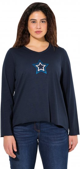 Ulla Popken Star Long Sleeve Graphic Tee Navy Blue - Apdrukāti T-krekli sievietēm - 