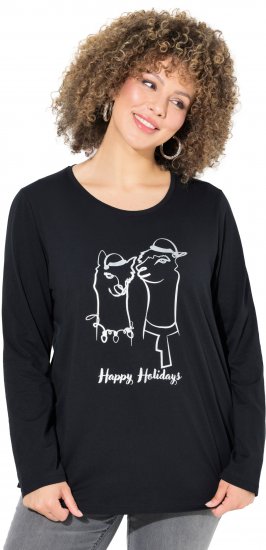 Ulla Popken Metallic Graphic Holiday Tee Black - Apdrukāti T-krekli sievietēm - 