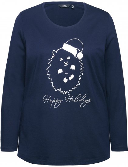 Ulla Popken Metallic Graphic Holiday Tee Navy - Apdrukāti T-krekli sievietēm - 