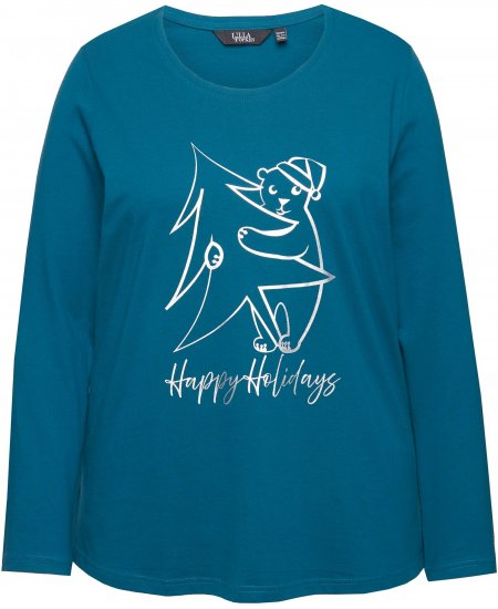 Ulla Popken Metallic Graphic Holiday Tee Teal - Apdrukāti T-krekli sievietēm - 