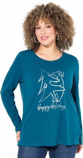 Ulla Popken Metallic Graphic Holiday Tee Teal - Apdrukāti T-krekli sievietēm - 