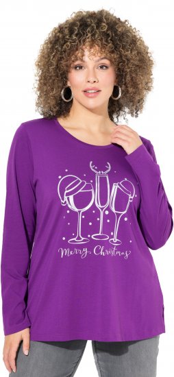 Ulla Popken Metallic Graphic Holiday Tee Dark Purple - Apdrukāti T-krekli sievietēm - 
