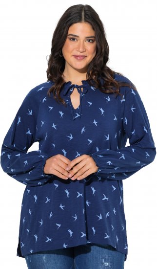 Ulla Popken Swallow Print Long Sleeve Tee Ink Blue - Apdrukāti T-krekli sievietēm - 