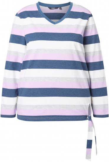 Ulla Popken Striped Knotted Hem Long Sleeve Tee Lavender - Apdrukāti T-krekli sievietēm - 