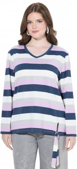 Ulla Popken Striped Knotted Hem Long Sleeve Tee Lavender - Apdrukāti T-krekli sievietēm - 