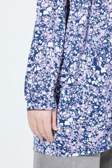 Ulla Popken Allover Printed Pleated Long Sleeve Tee Dark Blue - Apdrukāti T-krekli sievietēm - Sieviešu T-krekli ar apdruku