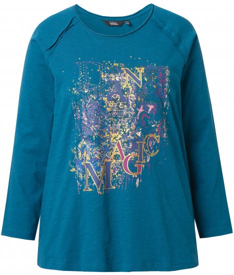 Ulla Popken Inverted Seam Long Sleeve Graphic Tee Teal - Apdrukāti T-krekli sievietēm - 