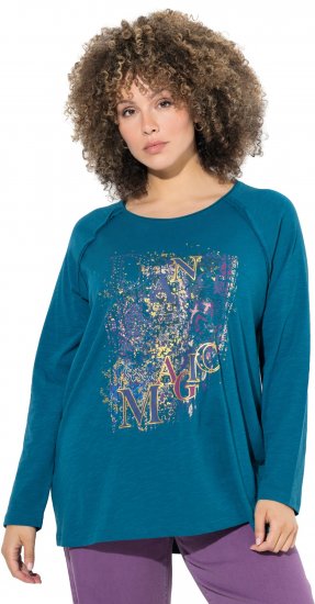 Ulla Popken Inverted Seam Long Sleeve Graphic Tee Teal - Apdrukāti T-krekli sievietēm - 