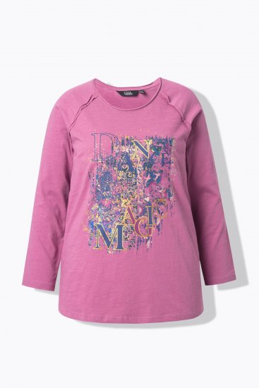 Ulla Popken Inverted Seam Long Sleeve Graphic Tee Dark Rose - Apdrukāti T-krekli sievietēm - 