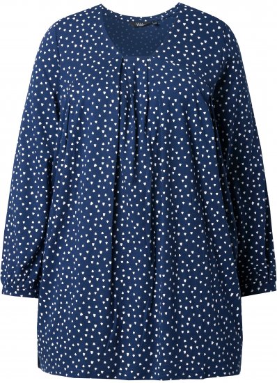 Ulla Popken Pleated Confetti Print Long Sleeve Tee Ink Blue - Apdrukāti T-krekli sievietēm - 