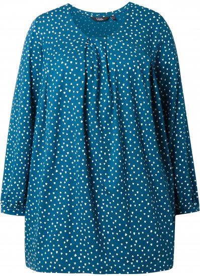 Ulla Popken Pleated Confetti Print Long Sleeve Tee Teal - Apdrukāti T-krekli sievietēm - 