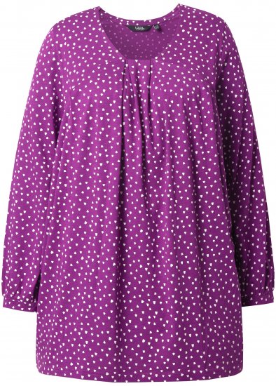 Ulla Popken Pleated Confetti Print Long Sleeve Tee Light Plum - Apdrukāti T-krekli sievietēm - 
