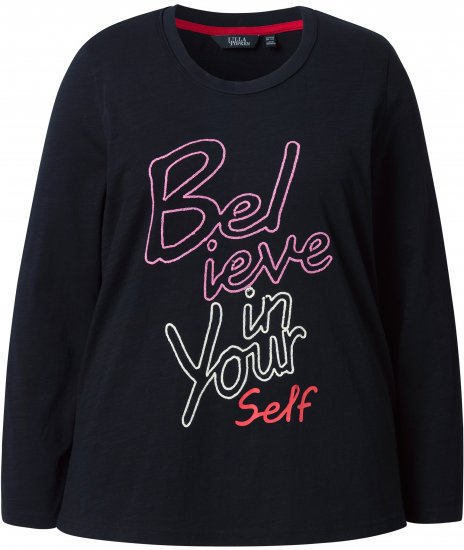 Ulla Popken Motivational Graphic Long Sleeve Tee Black - Apdrukāti T-krekli sievietēm - 