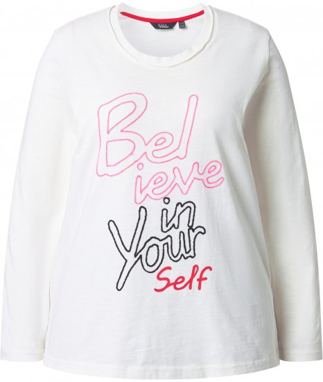 Ulla Popken Motivational Graphic Long Sleeve Tee Off-White - Apdrukāti T-krekli sievietēm - 