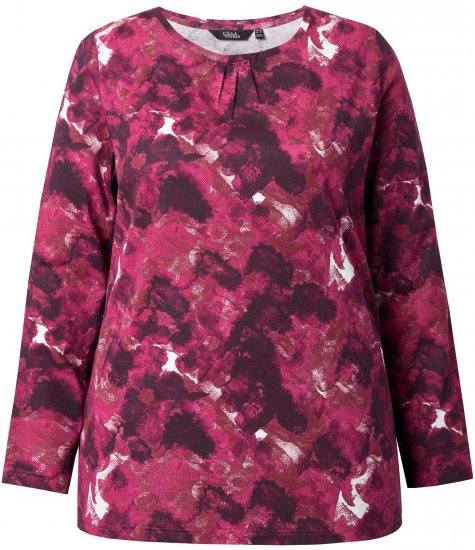 Ulla Popken Abstract Print Long Sleeve Tee Dark Ruby - Apdrukāti T-krekli sievietēm - 