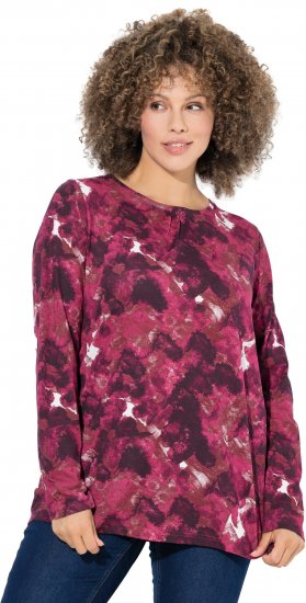Ulla Popken Abstract Print Long Sleeve Tee Dark Ruby - Apdrukāti T-krekli sievietēm - 