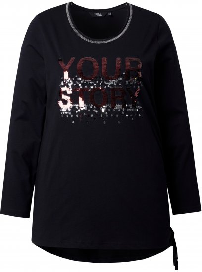 Ulla Popken Your Story Sequined Long Sleeve Tunic Tee Black - Apdrukāti T-krekli sievietēm - 