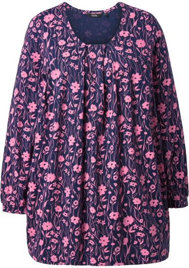 Ulla Popken Pleated Long Sleeve Floral Knit Tunic Ink Blue - Apdrukāti T-krekli sievietēm - 