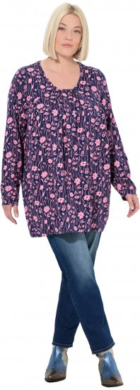 Ulla Popken Pleated Long Sleeve Floral Knit Tunic Ink Blue - Apdrukāti T-krekli sievietēm - 