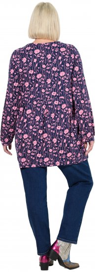 Ulla Popken Pleated Long Sleeve Floral Knit Tunic Ink Blue - Apdrukāti T-krekli sievietēm - 