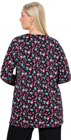 Ulla Popken Peppermint Tree V-Neck Holiday Cotton Long Sleeve Knit Tunic Black - Apdrukāti T-krekli sievietēm - 