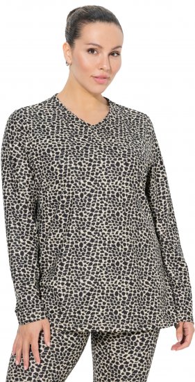 Ulla Popken Leopard Print Long Sleeve Ski Tee Black - Apdrukāti T-krekli sievietēm - 