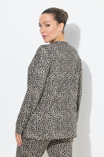 Ulla Popken Leopard Print Long Sleeve Ski Tee Black - Apdrukāti T-krekli sievietēm - 