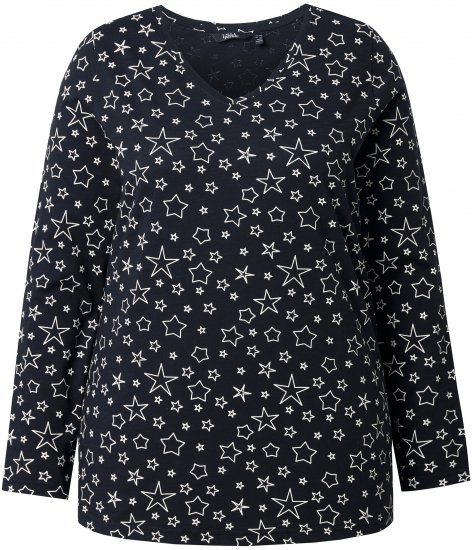 Ulla Popken Allover Printed Long Sleeve Tee Black - Apdrukāti T-krekli sievietēm - 