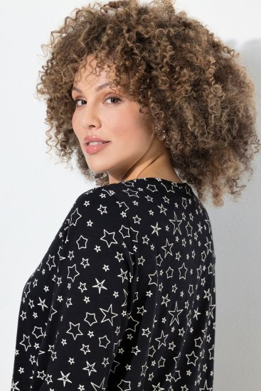 Ulla Popken Allover Printed Long Sleeve Tee Black - Apdrukāti T-krekli sievietēm - Sieviešu T-krekli ar apdruku