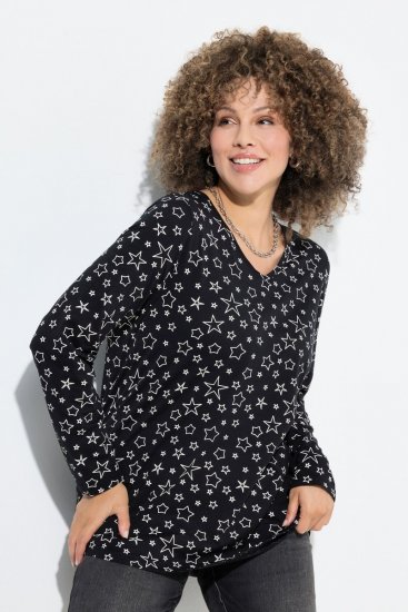 Ulla Popken Allover Printed Long Sleeve Tee Black - Apdrukāti T-krekli sievietēm - Sieviešu T-krekli ar apdruku