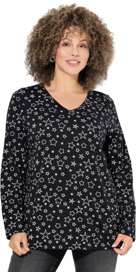 Ulla Popken Allover Printed Long Sleeve Tee Black - Apdrukāti T-krekli sievietēm - 