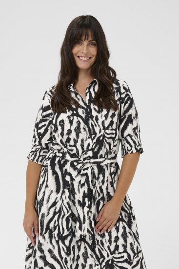 Kaffe Curve Alia Shirt Dress Black Chalk Animal - Midi kleitas - 