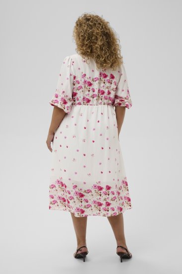 Kaffe Curve Rosa Midi Dress White Rose Border Flower - Kleitas - 