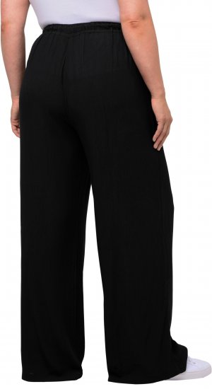 Ulla Popken Viscose Crinkle Drawstring Elastic Waist Pants Black - Džinsi & Bikses Lielos Izmēros – Plus Size - 
