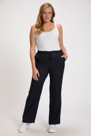 Ulla Popken Drawstring Elastic Waist Mary Fit Linen Pants Black - Džinsi & Bikses Lielos Izmēros – Plus Size - 
