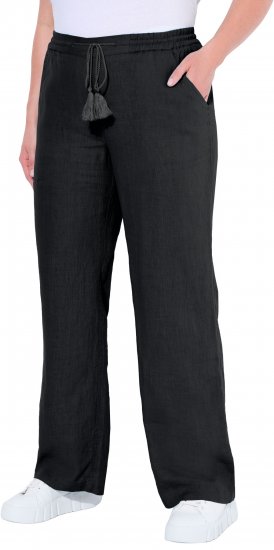 Ulla Popken Drawstring Elastic Waist Mary Fit Linen Pants Black - Džinsi & Bikses Lielos Izmēros – Plus Size - 